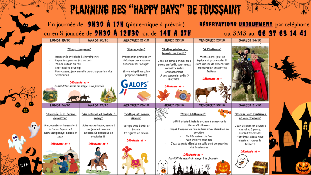 Planning des vacances de toussaint